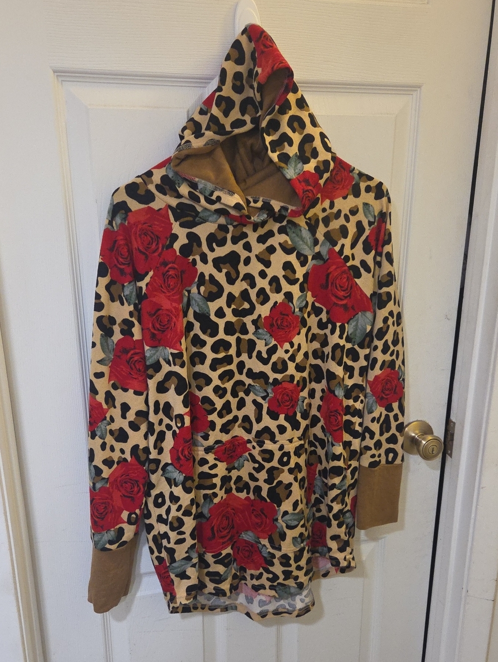 LuLaRoe Red Rose Leopard Hooded Sweatshirt
